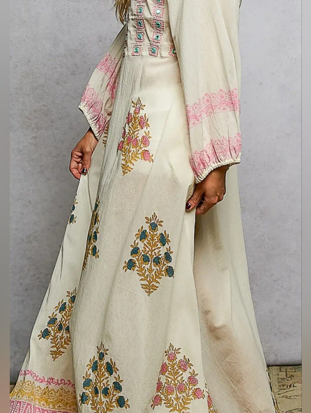 POL Embroidered Ivory Maxi Dress with Pink Accents - Picture 7 of 8